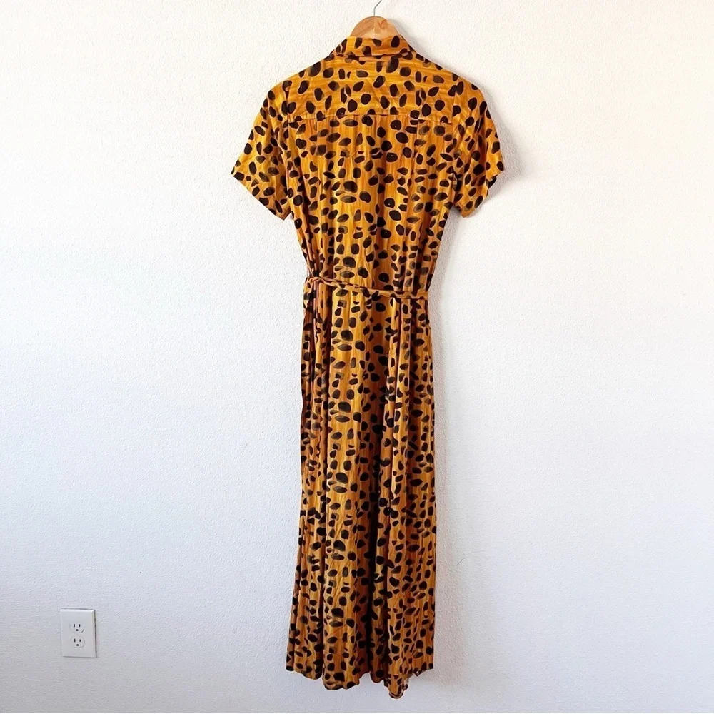 Anthropologie Porridge Vianne Leopard Print Maxi Shirt Dress Belted Button Down